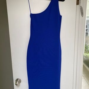 DVF stunning, royal blue, one shoulder dress in a lightweight net